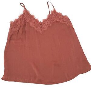 Hem & Thread Womens Cami Tank‎ Top Lace Sleeveless Old Rose Pink Size Medium